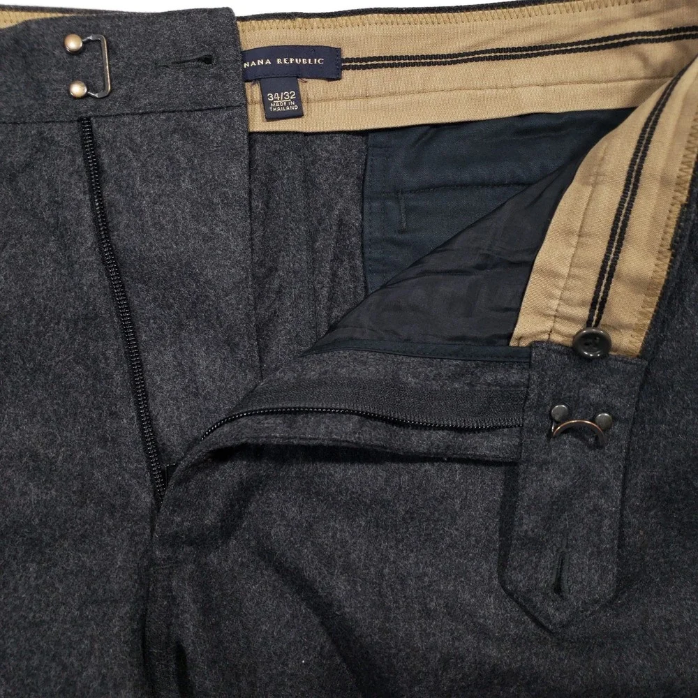 Banana Republic Dress Pants Mens 34/32 Gray Wool Blend Trousers Military Tab VTG